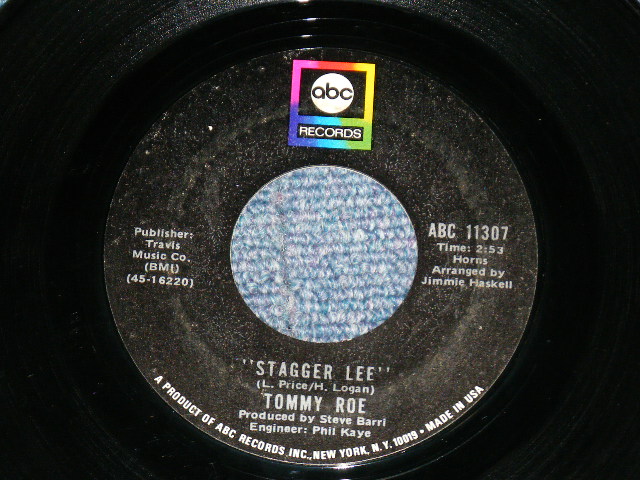画像1: TOMMY ROE - STAGGER LEE  : BACK STREETS AND ALLEYS ( Ex+++/Ex+++ ) / 1971 US AMERICA ORIGINAL Used 7" Single 