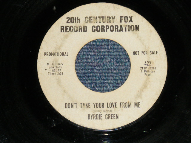 画像1: BYRDIE GREEN -DON'T TAKE YOUR LOVE FROM ME : GET A HOLD OF YOURSELF  ( VG+++/VG+++)  / US AMERICA ORIGINAL !WHITE LABEL PROMO" Used 7"45  Single 