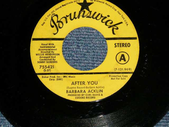 画像1: BARBARA ACKLIN - AFTER YOU / MORE WAYS THAN ONE  (Ex/Ex)  / 1969 US AMERICA ORIGINAL "YELLOW LABEL PROMO" Used 7"45  Single