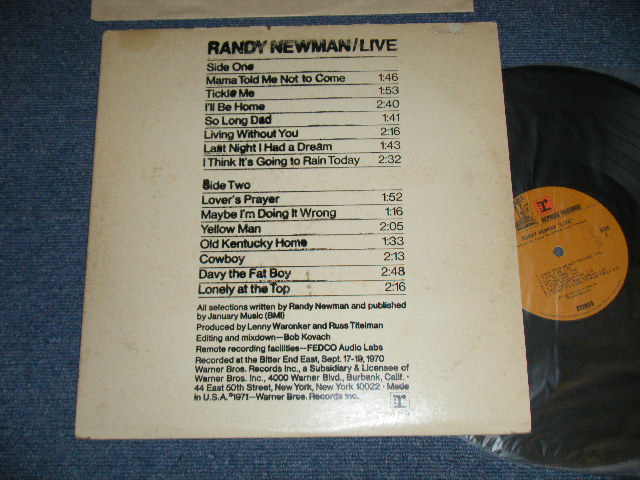 画像1: RANDY NEWMAN - LIVE  ( Matrix #A)RS-6459- 31266-1 SG B)RS-6459- 31267-1 SG) "MASTERED & LACQUER bySteven A. Guy" (Ex++/Ex++  Looks:Ex+ EDSP)  / 1971 US AMERICA 1st Press Version"BROWN LABEL with STEREO Credit at Bottom Label" Used LP 