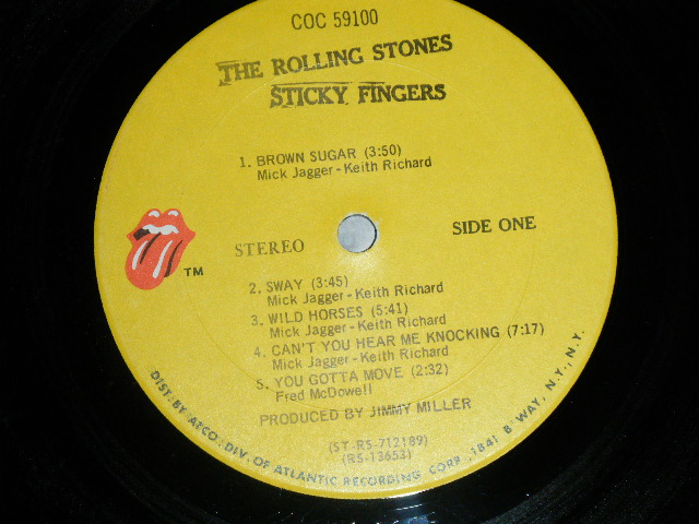 画像: The ROLLING STONES - STICKY FINGERS ( Matrix #   A) ST-RS-712189 CCCC PR Rolling Stones Records  B) ST-RS-712190 BBBB PR Rolling Stones Records ) ( Ex++/Ex++ B-3:Ex ) / 1971 US AMERICA "RECORDS CLUB Released Version" "ZIPPER COVER" "1841 BROADWAY Label"  Used LP 