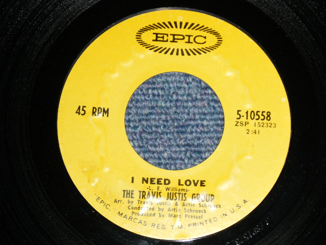 画像1: The TRAVIS HUSTIS GROUP  - A) I NEED LOVE  B) IT'S GOTTA BE REAL (Ex+++/Ex+++ STOL for Promo)  / 1969 US AMERICA ORIGINAL "PROMO" Used 7" Single 