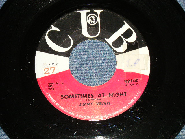 画像1: Jimmy Velvit (Early Rhythm & Blues) - A)Sometimes At Night  B) Look At Me (Ex/Ex  STOL)  / 1961 US AMERICA ORIGINAL Used 7"45 