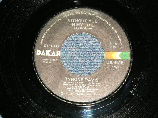 画像1: TYRONE DAVIS - A) Without You In My Life  B) How Could I Forget You (Ex++/Ex++)  / 1973 US AMERICA ORIGINAL Used 7"45 