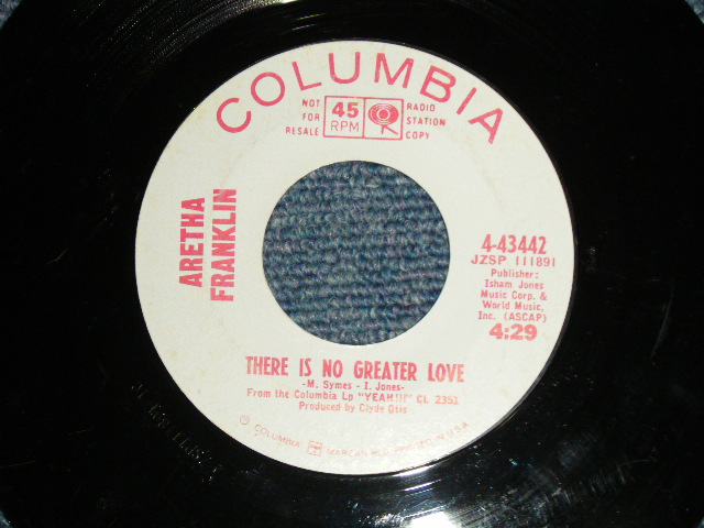 画像1: ARETHA FRANKLIN - A) There Is No Greater Love  B) You Made Me Love You (Ex+/Ex++)  / 1967 US AMERICA ORIGINAL "WHITE LABEL PROMO" Used 7"45 