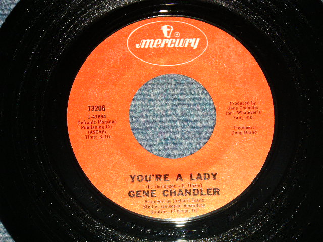 画像1: GENE CHANDLER - A) YOU'RE A LADY (CHICAGO SOUL MID-SLOW BALLAD)  B) STONE COLD FEELING (NORTHERN SOUL) (MINT/MINT) / 1971 US AMERICA ORIGINAL Used 7"45 