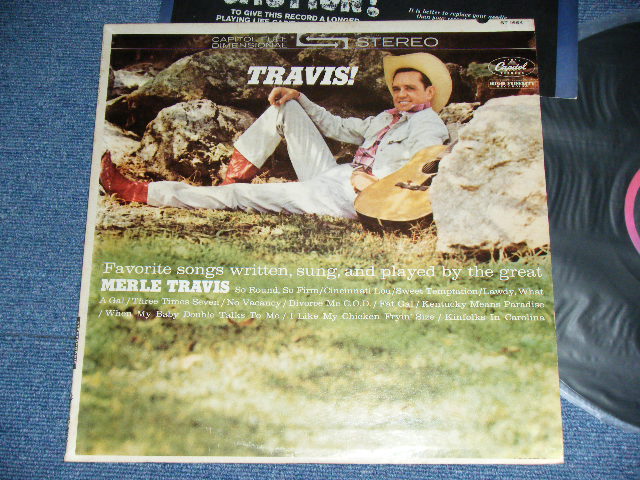 画像1: MERL TRAVIS - TRAVIS! (Ex+/Ex++ Looks : Ex+++) /1962 US AMERICA ORIGINAL 1st Press "BLACK with RAINBOW 'CAPITOL Logo on TOP Label' STEREO Used LP  
