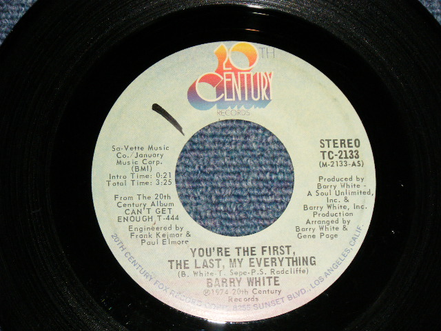 画像1: BARRY WHITE - A) You're The First, The Last, My Everything  B) More Than Anything, You're My Everything (Ex+/Ex+ SWOL, TEAROL) / 1974 US AMERICA ORIGINAL Used 7"45