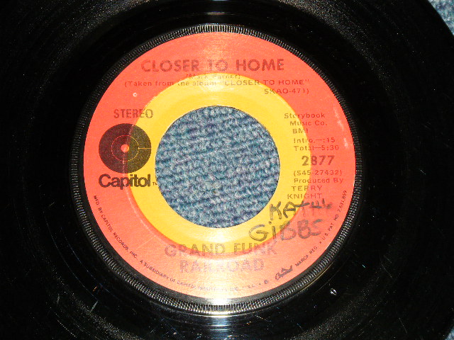 画像1: GFR GRAND FUNK RAILROAD - A) CLOSER TO HOME  B) AIMLESS LADY (Ex/VG+++　　をＬ) / 1970 US AMERICA ORIGINAL Used 7" Single