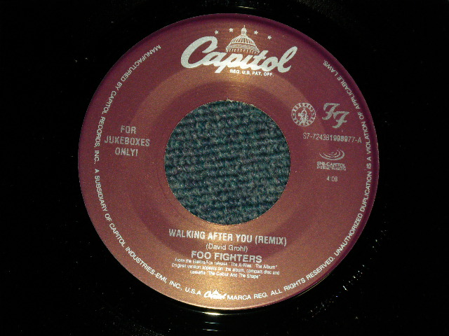 画像1: FOO FIGHTERS (NIRVANA) - A) Walking After You(Remix)  B) NEW WAY HOME (NEW) / 1998 US AMERICAN  ORIGINAL "FOR JUKEBOX ES ONLY"  "BRAND NEW" 7" Single 