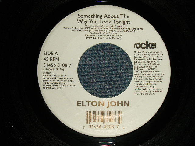 画像1: ELTON JOHN - A)SOMETHING ABOUT THE WAY YOU LOOK TONIGHT  B)CANDLE IN THE WIND 1997(NEW) / 1997 US AMERICA ORIGINAL "BRAND NEW" 7"Single 