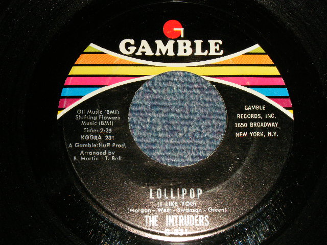 画像1: The Intruders - A)Lollipop (I Like You)  B)Don't Give It Away (Don't Be A Fool) (Ex+++/Ex+++) /1969 US AMERICA ORIGINAL Used 7"45 