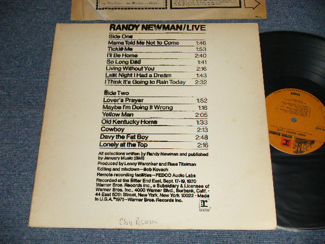 画像1: RANDY NEWMAN - LIVE  ( Matrix #A)RS-6459- 31266-1 SG B)RS-6459- 31267-1 SG) "MASTERED & LACQUER bySteven A. Guy" (Ex/MINT- SWOFC, SWOL)  / 1971 US AMERICA 1st Press Version"BROWN LABEL with STEREO Credit at Bottom Label" Used LP 