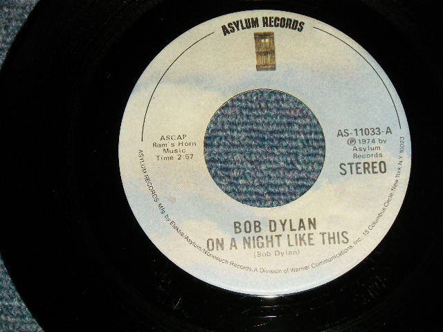 画像1: BOB DYLAN - A)ON A NIGHT LIKE THIS  B)YOU ANGEL YOU  (MINT-/MINT-) / 1974 US AMERICA ORIGINAL Used 7"SINGLE