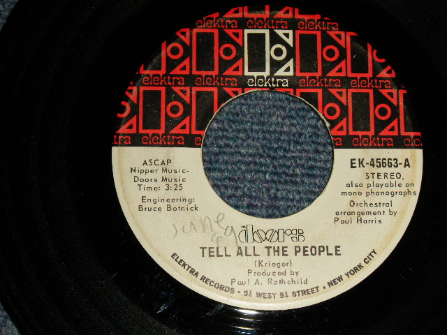 画像1: The DOORS - A) TELL ALL THE PEOPLE   B) EASY RIDE (Ex/Ex) / 1969 US AMERICA ORIGINAL Used 7" 45rpm Single