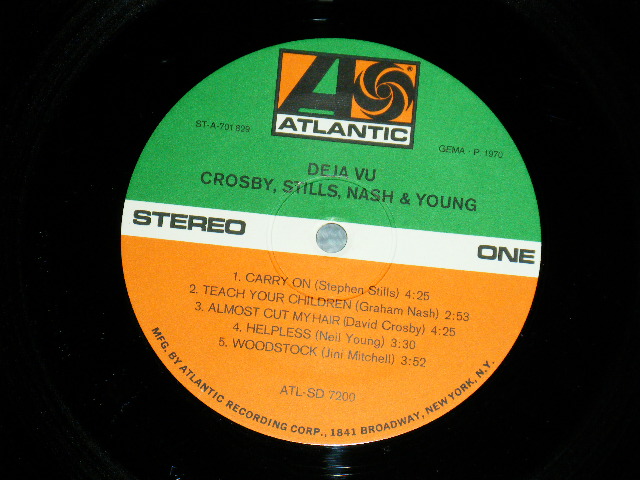 画像8: CSN&Y  / CROSBY, STILLS, NASH & YOUNG - DEJA VU (Matrix # A)ST-A-701 829-D 281 0654 341 S1 LW AT a3 W B)ST-A-701 830-D 281 0654 341 S2 LW AT W) (Ex++/Ex++)  / 1970 WEST-GERMANY GERMAN ORIGINAL 1st Press "COARTING Jacket" "1841 BROADWAY Label" Used LP 
