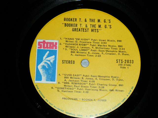 画像5: BOOKER T.& THE MG'S - GREATEST HITS  (Ex+++/Ex+++) / 1970 US AMERICA ORIGINAL "YELLOW with SINGLE LINE ADDRESS Label" Used LP 