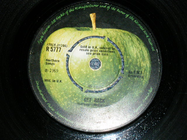 画像1: The BEATLES - A)GET BACK  B)DON'T LET MME DOWN (PUSH-OUT CENTER) (Ex/Ex) / 1969 UK ENGLAND ORIGINAL Used 7" Single