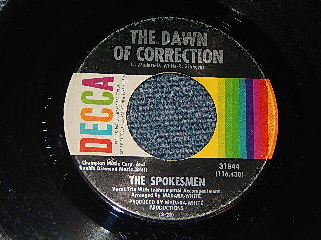 画像1: The Spokesmen -A)The Dawn Of Correction   B)For You Babe (VG+++/VG+++) / 1965 US AMERICA ORIGINAL Used 7"SINGLE 