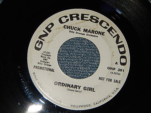 画像1: CHUCK MARONE - A)ORDINARY GIRL   B)IT HURT (NORTHERN SOUL) (MINT-/MINT-) / 1967 US AMERICA ORIGINAL "WHITE LABEL PROMO" Used 7"45 rpm SINGLE