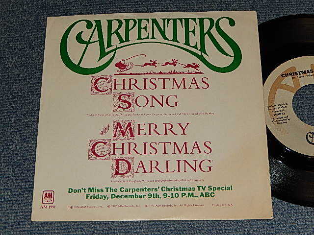 画像1: CARPENTERS - A) CHRISTMAS SONG  B)MERRY CHRISTMAS DARLING (Ex++/MINT- ) / 1977 US AMERICA ORIGINAL  "with PICTURE SLEEVE" Used 7" Single 