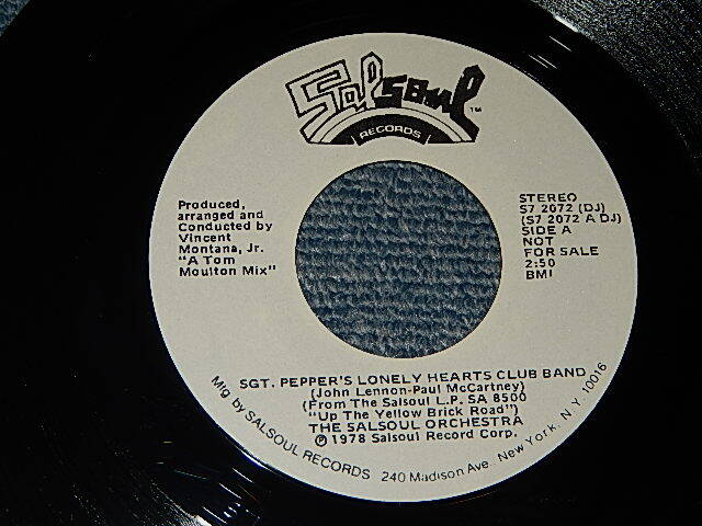 画像1: SALSOUL ORCHESTRA  - A) SGT. PEPPERS LONELY HEARTS CLUB BAND   B) EASE ON DOWN THE ROAD (A:MINT-/B:MINT-)  /1978 US AMERICA ORIGINAL "WHITE LABEL PROMO"  Used 7"45 