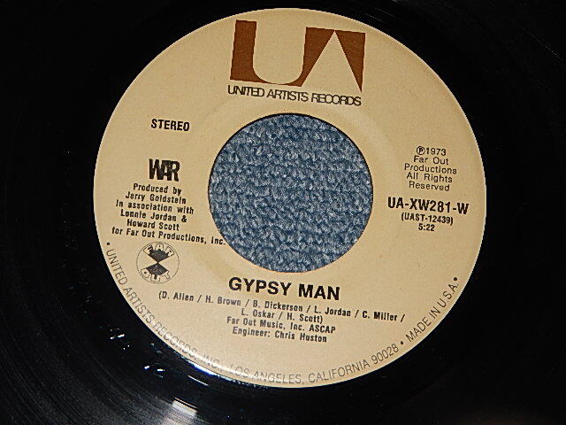 画像1: WAR - A) GYPSY MAN   B)DELIVER THE WORLD (A:Ex+++/B:Ex+++) / 1973 US AMERICA ORIGINAL Used 7" 45 rpm Single  