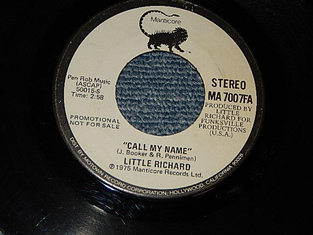 画像1: LITTLE RICHARD - CALL MY NAME (SAME FLIP)(A:Ex+++ / B:Ex+++) / 1975 US AMERICA ORIGINAL"PROMO ONLY SAME FLIP ST/ST" Used 7" 45 rpm Single  