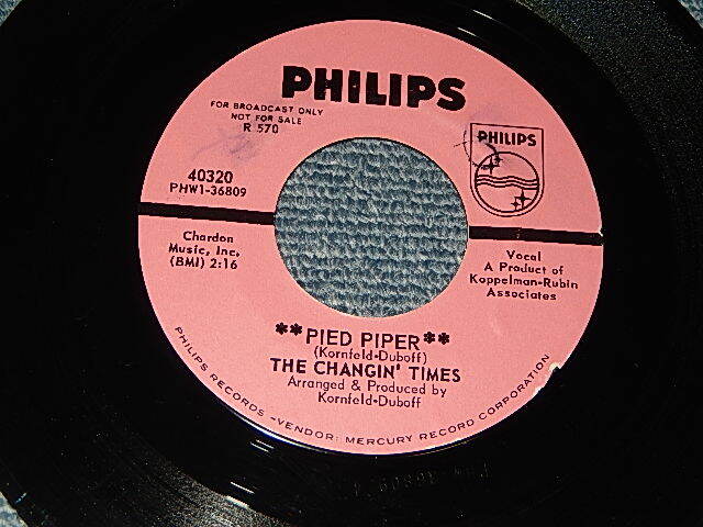 画像1: The CHANGIN' TIMES - A) PIED PIPER   B) THANK YOU BABE  (A:MINT- /  B:MINT) / 1965 US AMERICA ORIGINAL "PINK LABEL PROMO" Used 7"45rpm Single