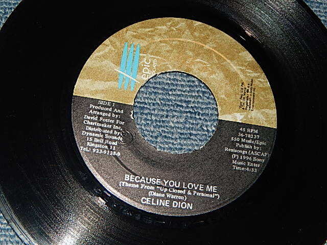 画像1: CELINE DION - A) BECAUSE YOU LOVE ME   B) I DON'T KNOW (A:MINT / B:MINT) / 1996 JAMAICA ORIGINAL Used 7" 45rpm Single 