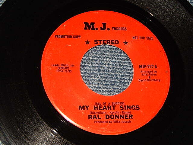 画像1: RAL DONNER - A)  (All Of A Sudden) MY HEART SINGKS   B)LOVIN' PLAACE (Ex++/Ex++) / 1971 US AMERICA ORIGINAL Used  7" Single 45 rpm