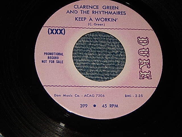 画像1: Clarence Green And The Rhythmaires - A) Keep A Workin'   B) I Saw You Last Night (Ex++/Ex++) / 1966 US AMERICA ORIGINAL "PINK LABEL PROMO"  Used 7"45 rpm