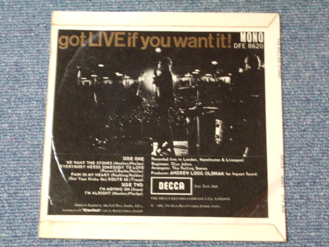 画像: THE ROLLING STONES - GOT LIVE IF YOU WANT IT / 1965 UK  ORIGINAL 7"EP with PICTURE SLEEVE 