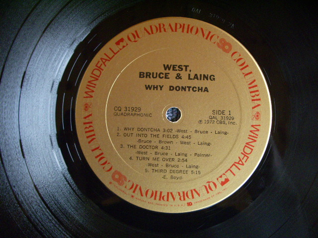画像: WEST BRUCE & LAING - WHY DONTCHA ( QUADRAPHONIC / 4 CH )/ 1973 US ORIGINAL LP 