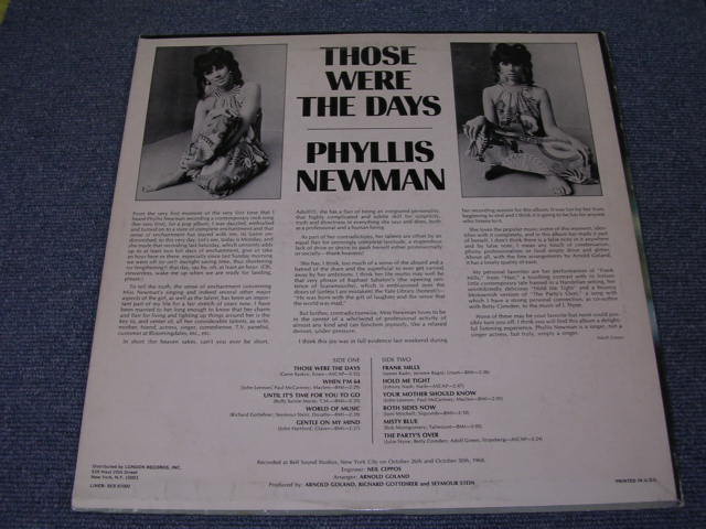 画像: PHYLLIS NEWMAN - THOSE WERE THE DAYS  / 1969 US ORIGINALWhite Label Promo LP 