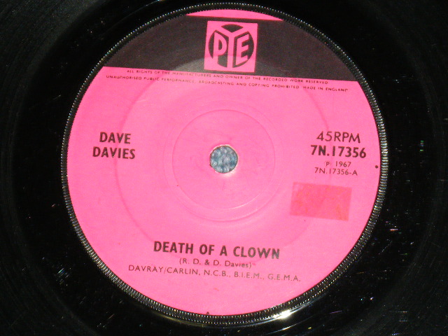 画像1: DAVE DAVIES ( of THE KINKS ) - DEATH OF A CLOWN / 1967 UK ORIGINAL 7" Single 