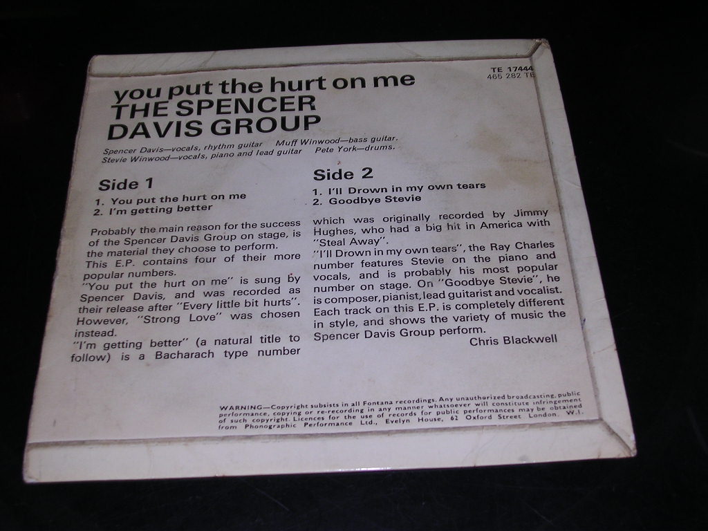 画像: SPENCER DAVIS GROUP - YOU PUT THE HURT ON ME -EP-  /　1965  UK ORIGINAL 7"EP + PICTURE SLEEVE 