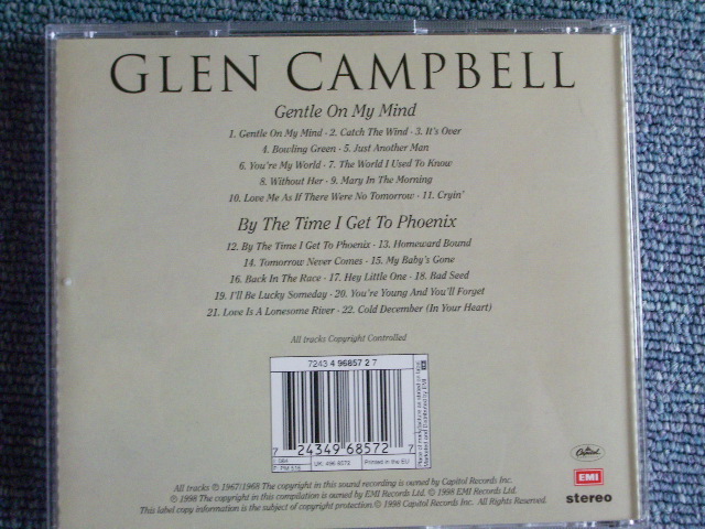 画像: GLEN CAMPBELL - GENTLE ON MY MIND + BY THE TIME I GET TO PHOENIX / 1997 EEC NEW CD