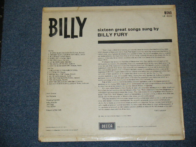 画像: BILLY FURY - BILLY  / 1963 UK ORIGINAL MONO LP 