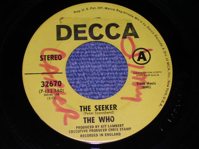 画像: THE WHO - THE SEEKER / 1970 US ORIGINAL YELLOW LABEL PROMO  7"SINGLE