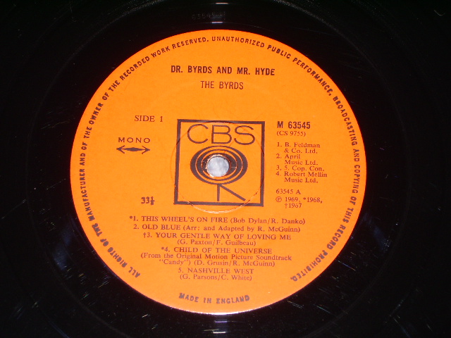 画像: THE BYRDS - DR.BYRDS & MR. HYDE   / 1969 UK ORIGINAL MONO  LP