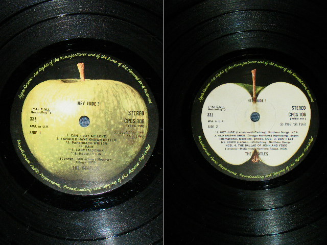 画像: THE BEATLES - HEY JUDE (Matrix #)YEEX 150-1 3 RT B)YEEX-151-1    RO) (Ex/Ex+ Looks:VG+++ ) / 1973  UK EXPORT  APPLE LIGHT GREEN LABEL  LP