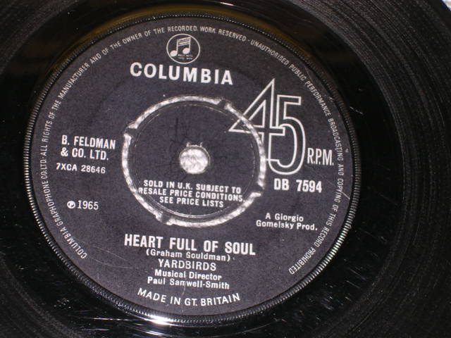 画像: THE YARDBIRDS - HEART FULL OF SOUL ( Ex++/Ex++ ) / 1965  UK ORIGINAL 7"SINGLE
