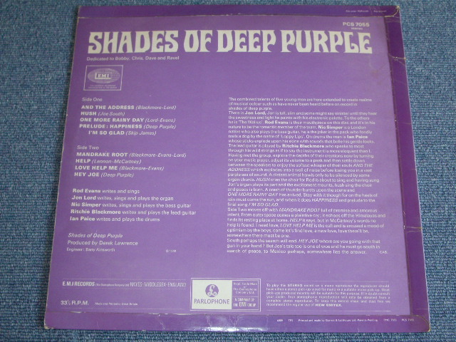 画像: DEEP PURPLE - SHADES OF DEEP PURPLE / 1968 UK ORIGINAL 1st PRESS YELLOW PARLOPHONE LABEL + PURPLE COLOR on BACK COVER  LP 