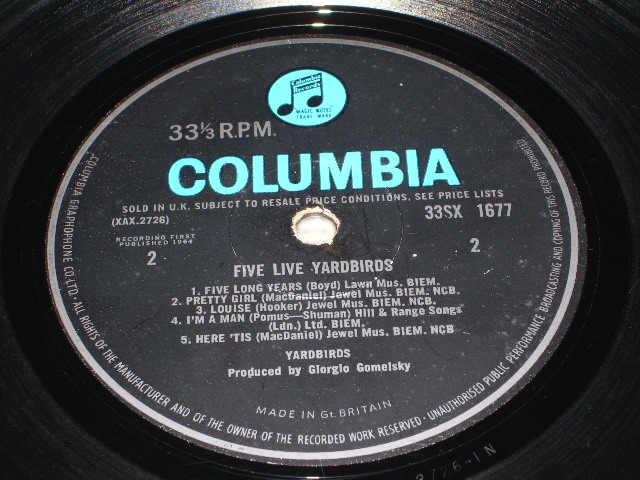 画像: YARDBIRDS,THE  - FIVE LIVE YARDBIRDS/ 1964  UK ORIGINAL "BLUE COLUMBIA" MONO  LP 