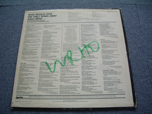 画像: ADAM MILLER - WHO WOULD GIVE HIS ONLY SONG  / 1972 US ORIGINAL PROMO LP 