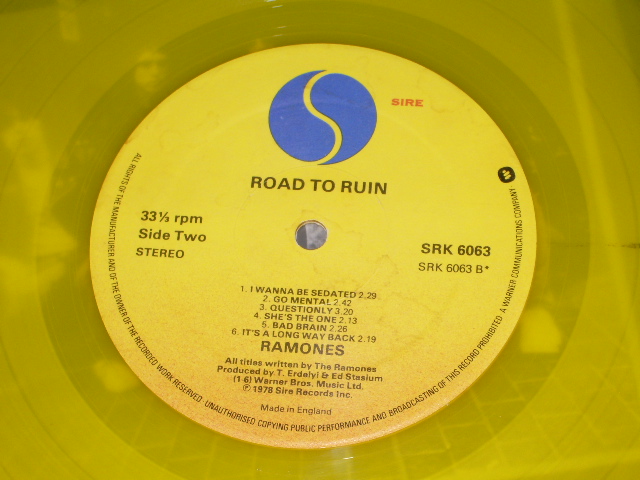 画像: RAMONES  -  ROAD TO RUIN ( LIMITED YELLOW WAX / VINYL )  / UK ORIGINAL  LP 