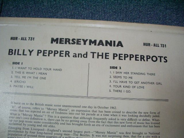 画像: BILLY PEPPER and THE PEPPERPOTS - MERSEYMANIA   / 1963(?) UK ORIGINAL MONO  LP