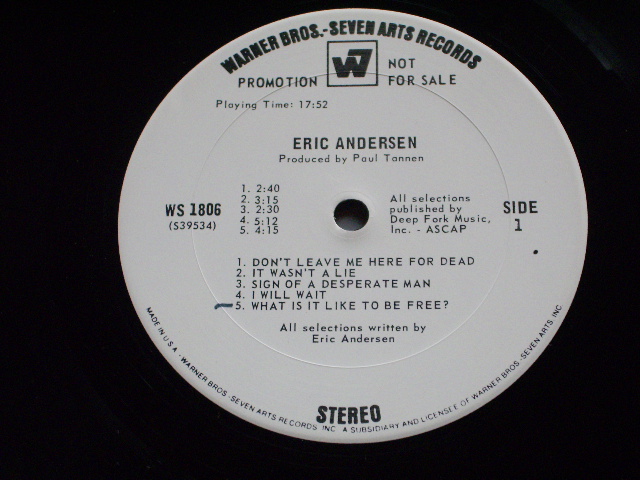 画像: ERIC ANDERSEN -ERIC ANDERSEN / 1969 US ORIGINAL LP WHITE LABEL PROMO