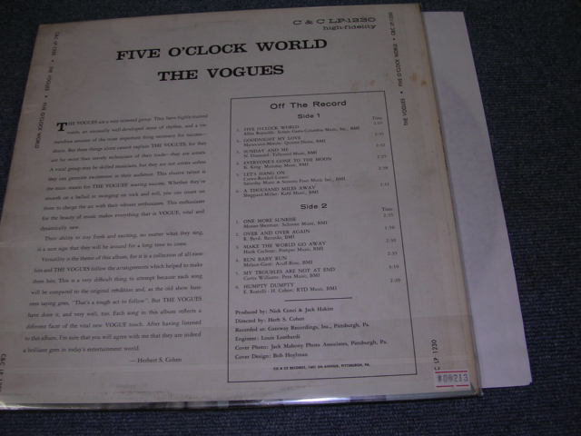 画像: THE VOGUES - FIVE O'CLOOCK WORLD / 1966 US ORIGINAL MONO LP 